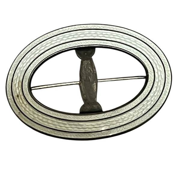 Edwardian Vintage sterling silver enamel Guilloche oval brooch from Watson Co. - Picture 6 of 6